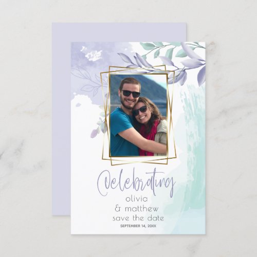 Floral Photo Frame Watercolor Aqua and Lilac Invitation