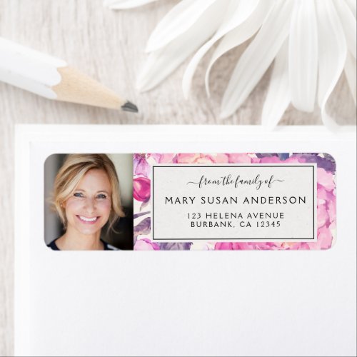 Floral Photo Funeral Family Return Address Label