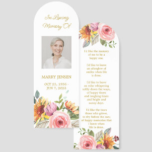 Floral Photo Funeral Memorial Bookmark