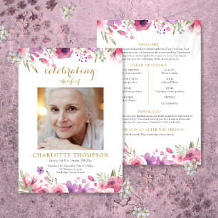 Floral Photo Funeral Memorial Order Of Service Program