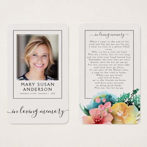 Floral Photo Funeral Memorial Poem Card