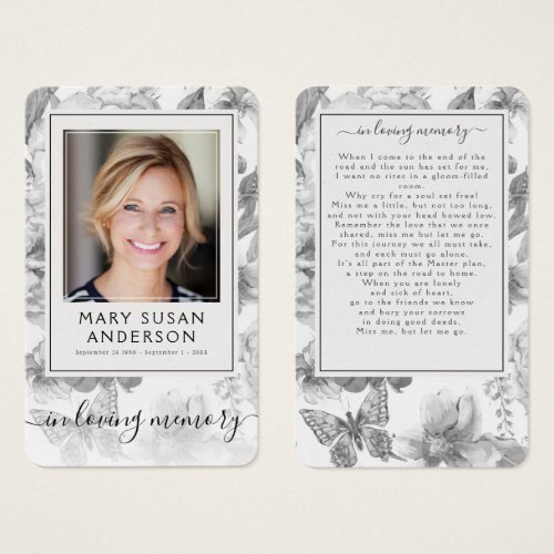 Floral Photo Funeral Memorial Poem Card