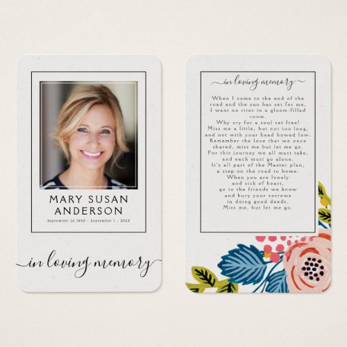 Floral Photo Funeral Memorial Poem Card