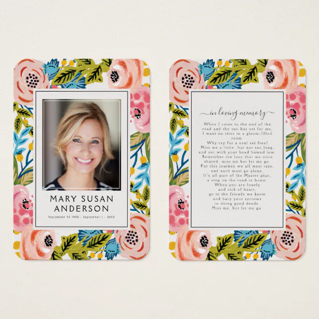 Floral Photo Funeral Memorial Poem Card | Zazzle