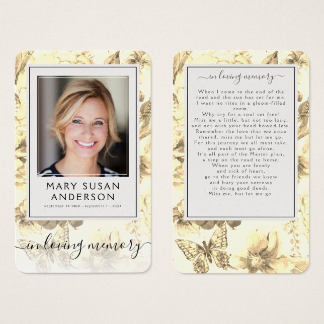 Floral Photo Funeral Memorial Poem Card (Front & Back)