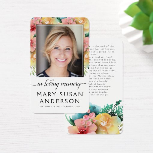 Floral Photo Funeral Memorial Poem Card 