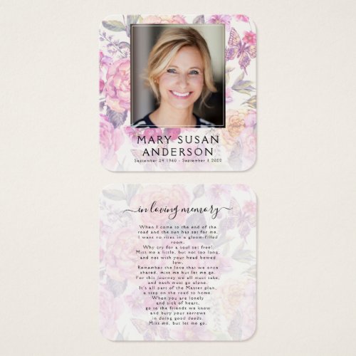 Floral Photo Funeral Memorial Poem Card