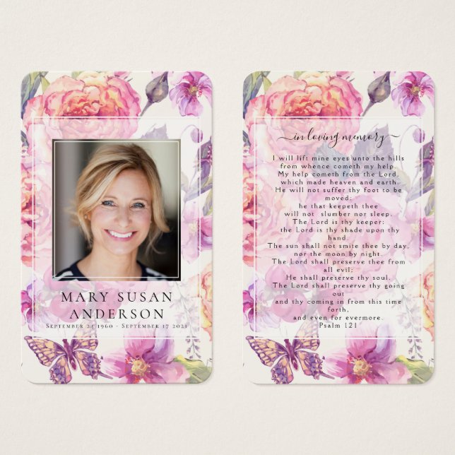 Floral Photo Funeral Memorial Prayer Card (Front & Back)