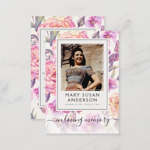 Floral Photo Funeral Memorial Prayer Card