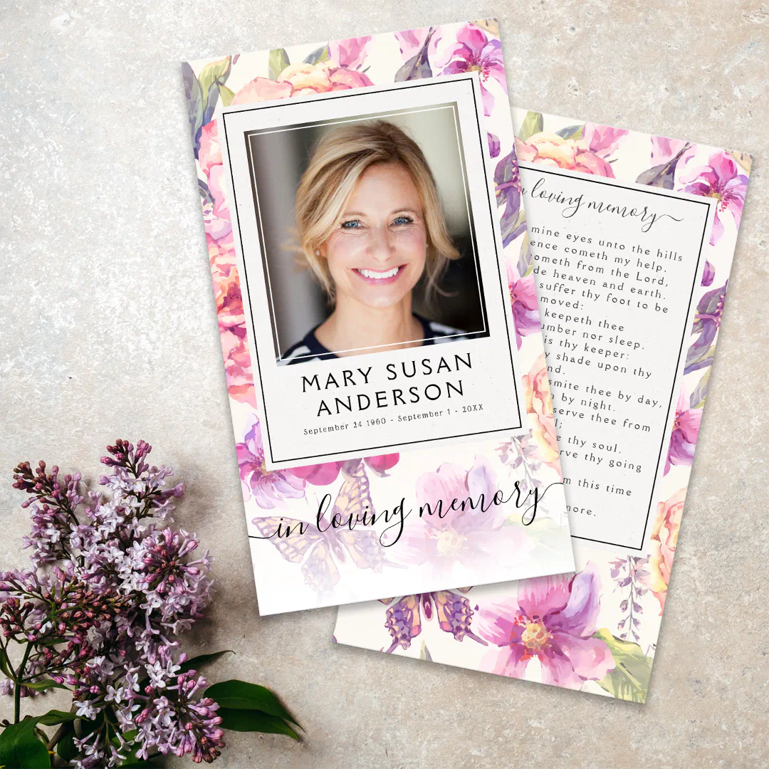 Floral Photo Funeral Memorial Prayer Card (Creator Uploaded)