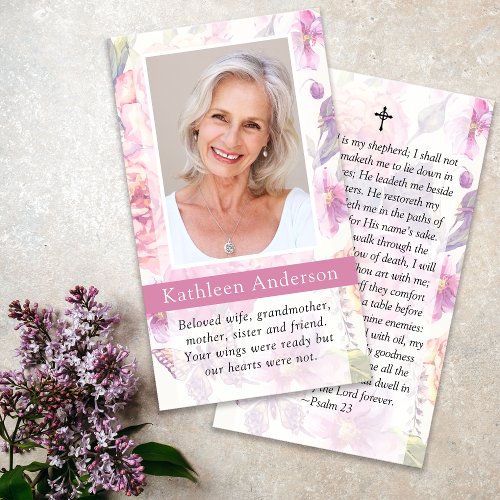 Floral Photo Funeral Memorial Prayer Card