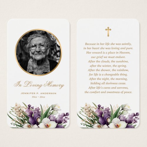 Floral Photo Funeral Memorial Prayer Cards