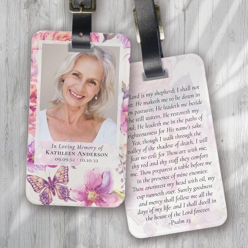 Floral Photo Funeral Memorial Prayer Luggage Tag