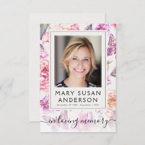 Floral Photo Funeral Memorial Thank You Note Card