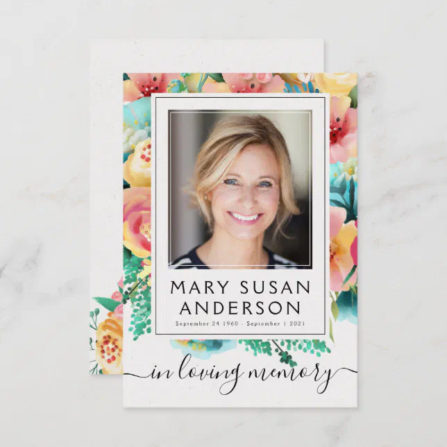 Floral Photo Funeral Memorial Thank You Note Card | Zazzle