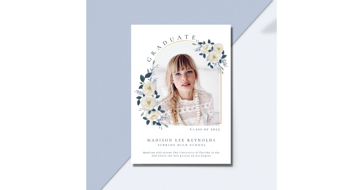 Floral Photo Girl High School Graduation Invitation | Zazzle