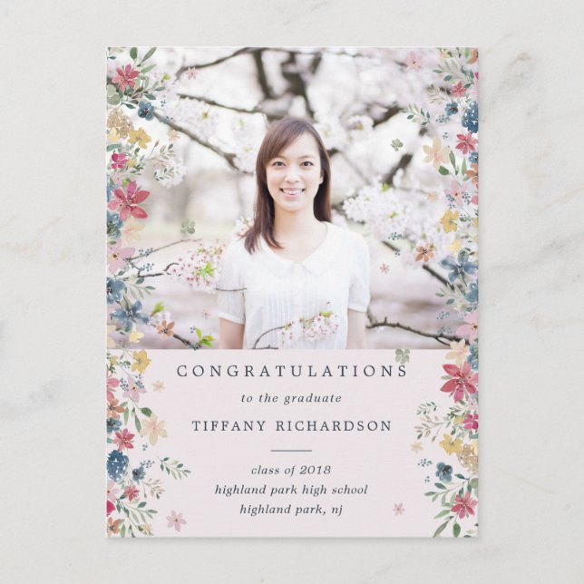 Floral Photo Graduation Party Invitation (Front)
