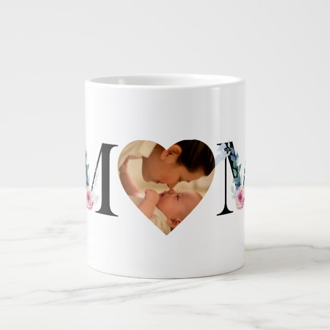 Floral Photo Heart Mother's Day Giant Coffee Mug (Front)