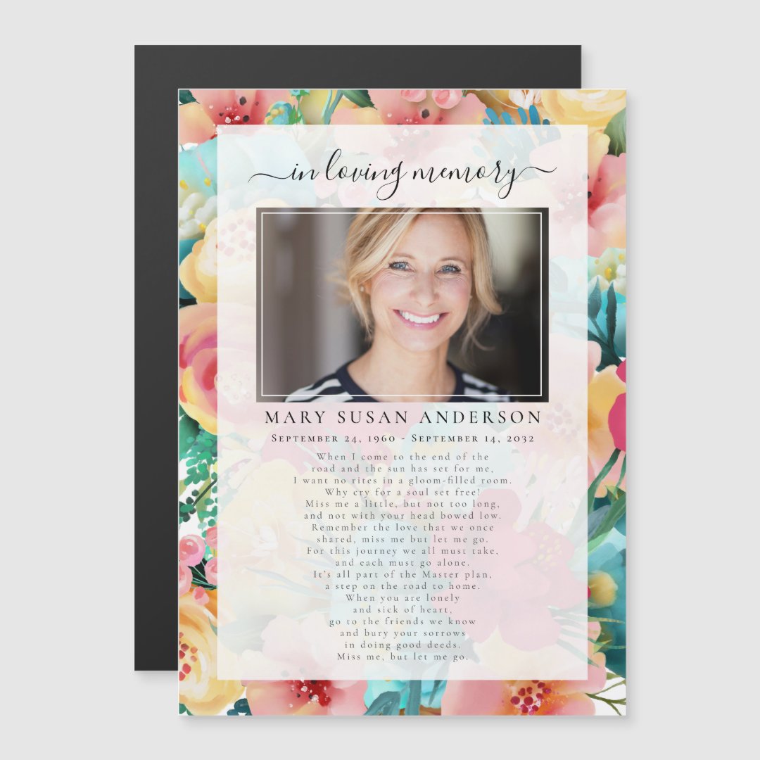 Floral Photo In Loving Memory Funeral Poem Card | Zazzle