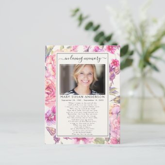 Floral Photo In Loving Memory Funeral Poem Card | Zazzle