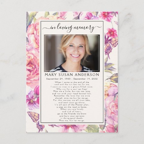 Floral Photo In Loving Memory Funeral Poem Card