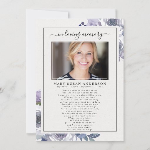 Floral Photo In Loving Memory Funeral Poem Card | Zazzle