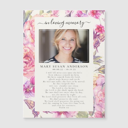 Floral Photo In Loving Memory Funeral Prayer Card