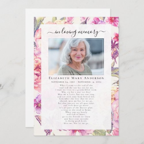 Floral Photo In Loving Memory Funeral Thank You Card