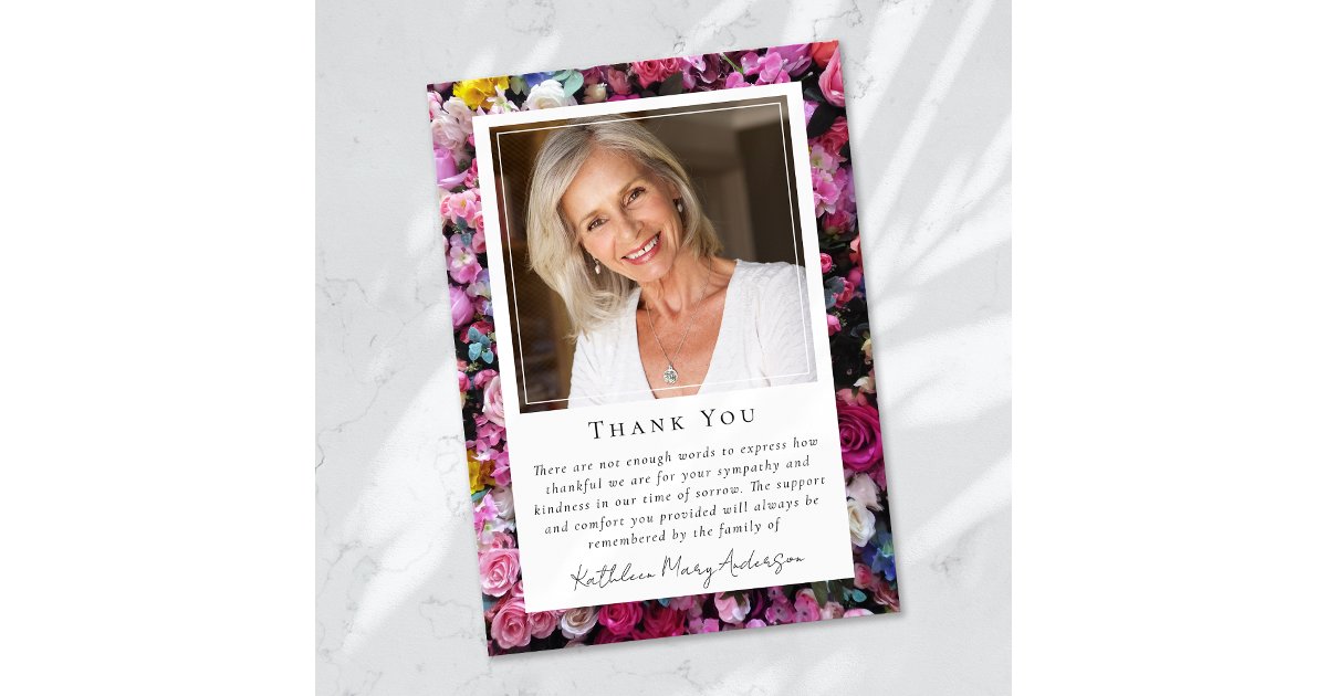 Floral Photo Keepsake Funeral Memorial Thank You Card | Zazzle