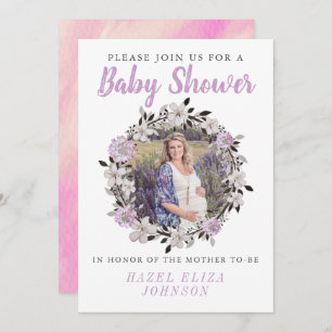 Floral Photo Maternity Baby Shower Invitation