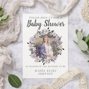 Floral Photo Maternity Baby Shower Invitations