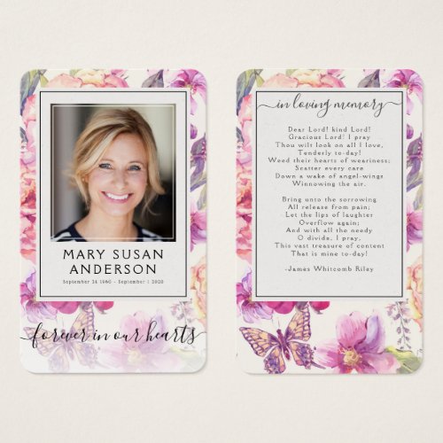 Floral Photo Memorial Funeral Poem Card
