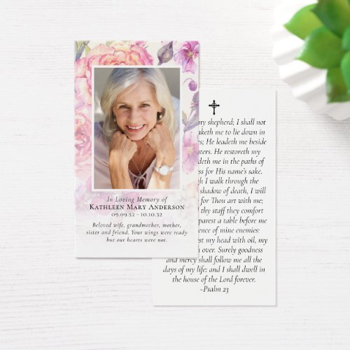 Floral Photo Memorial Prayer Card