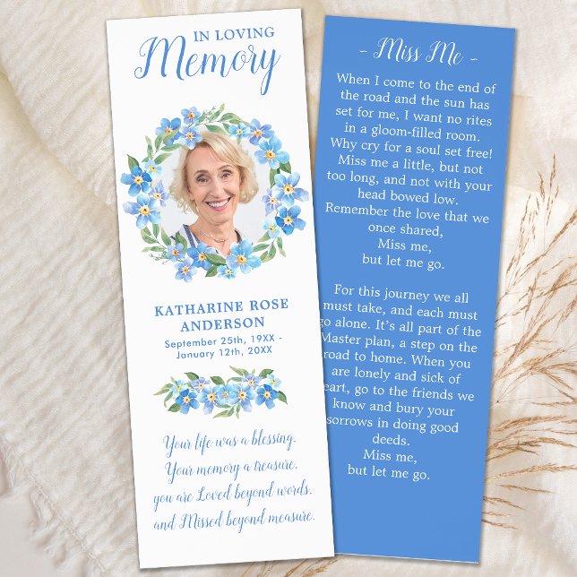 Floral Photo Memorial Prayer Card Elegant Funeral Bookmarks (Creator Uploaded)