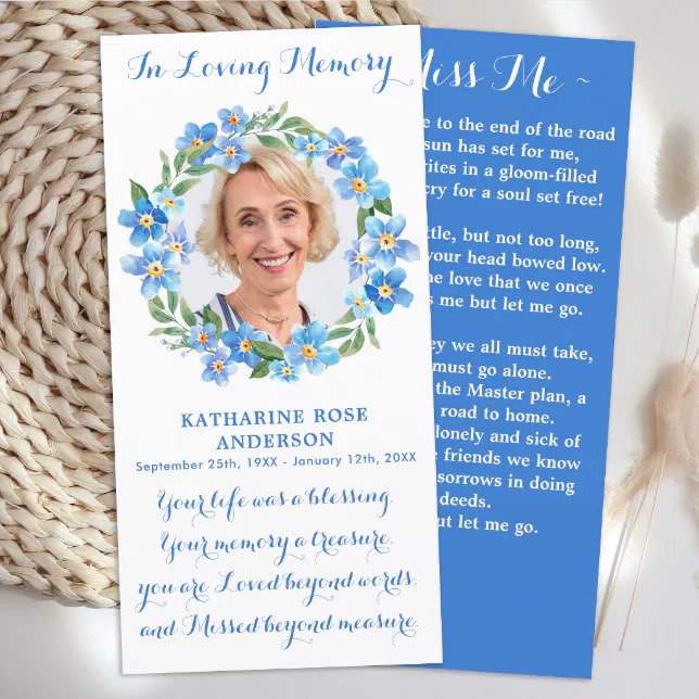 Floral Photo Memorial Prayer Funeral Bookmark Card | Zazzle