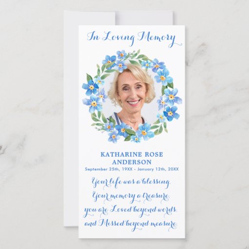 Floral Photo Memorial Prayer Funeral Bookmark Card | Zazzle