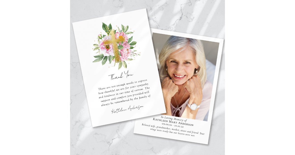 Floral Photo Memorial Sympathy Funeral Thank You Card | Zazzle