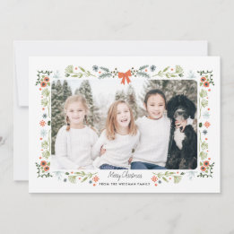 Floral Photo Merry Christmas Holiday Cards