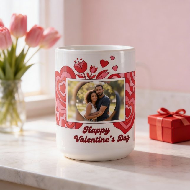 Floral Photo Mug Red Pink Happy Valentine Gift (Creator Uploaded)