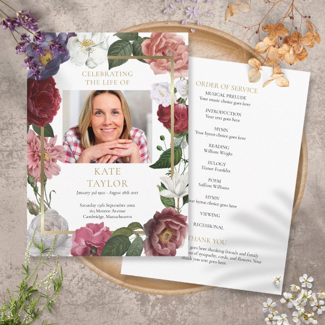 Floral Photo Order Of Service Funeral Program (Creator Uploaded)