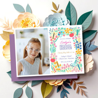 Floral Photo Preschool Graduation Invitation