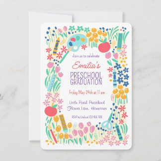 Floral Photo Preschool Graduation Party Invitation