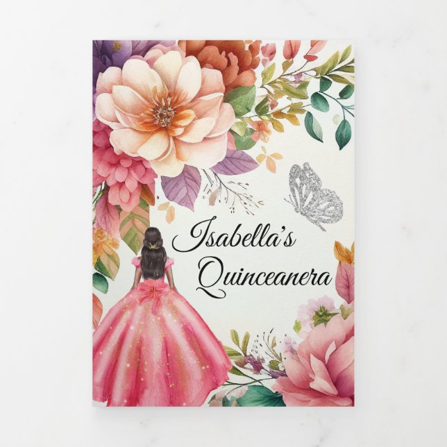 Floral Photo Quinceanera Trifold Invitation (Cover)