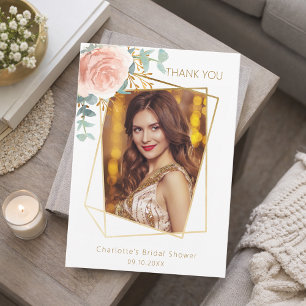 Floral photo rose Bridal Shower Thank you card
