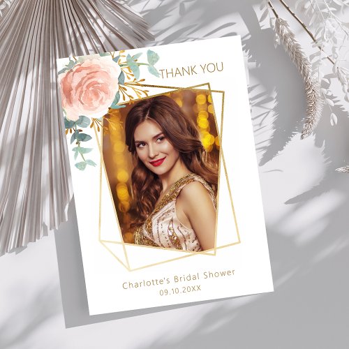 Floral photo rose Bridal Shower Thank you card