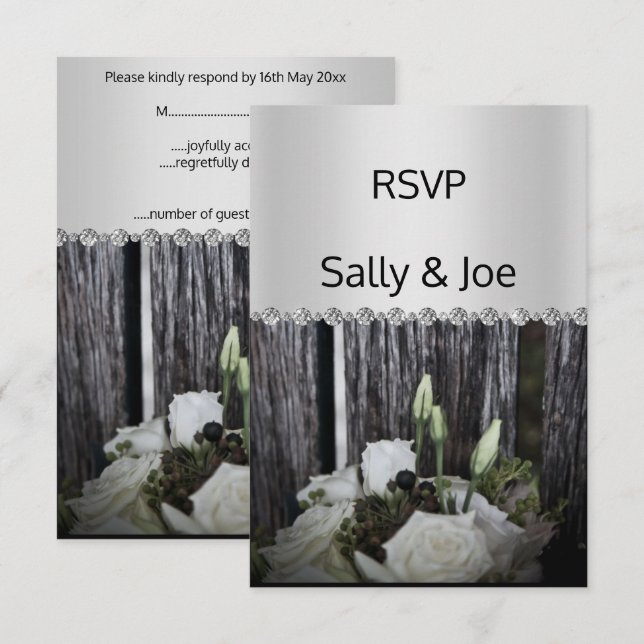 Floral Photo Rustic Diamond Wedding response Invitation (Front/Back)