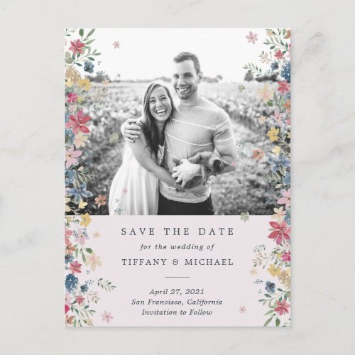 Floral Photo Save the Date Announcement Postcard