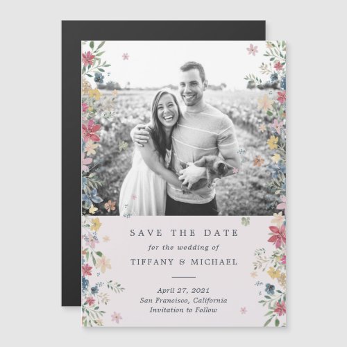 Floral Photo Save the Date Magnetic Invitation