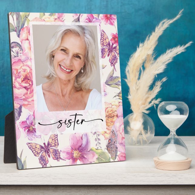 Floral Photo Sister Memorial Tribute Plaque (Side)
