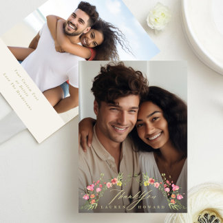 floral photo subtle frame wedding thank you card
